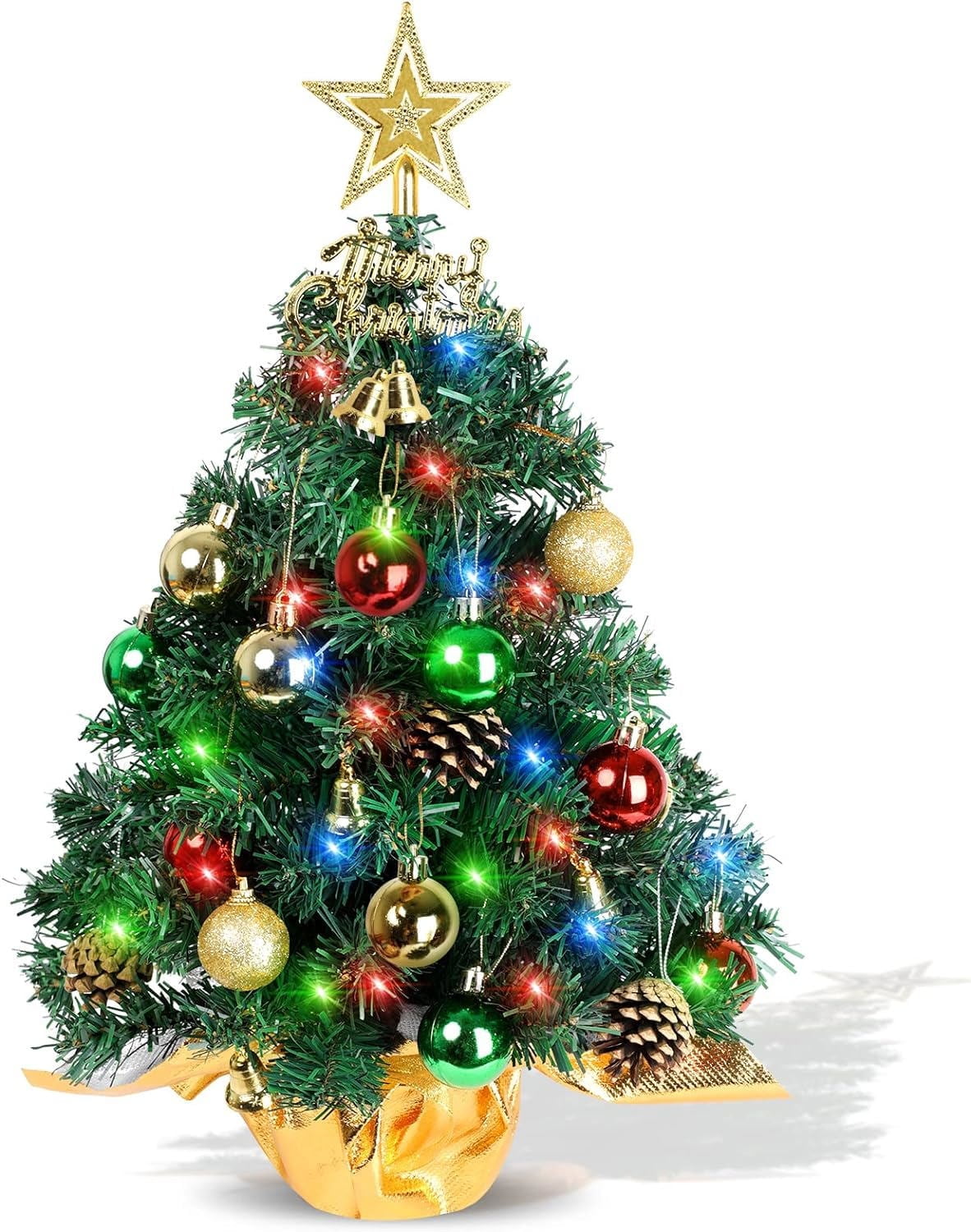 Christmas Tree 20 Inch Mini Tabletop Artificial Christmas Tree with 30 LED String Lights,Star Tree Topper,Tabletop Small Xmas Tree for Holiday Indoor DIY Christmas Decoration