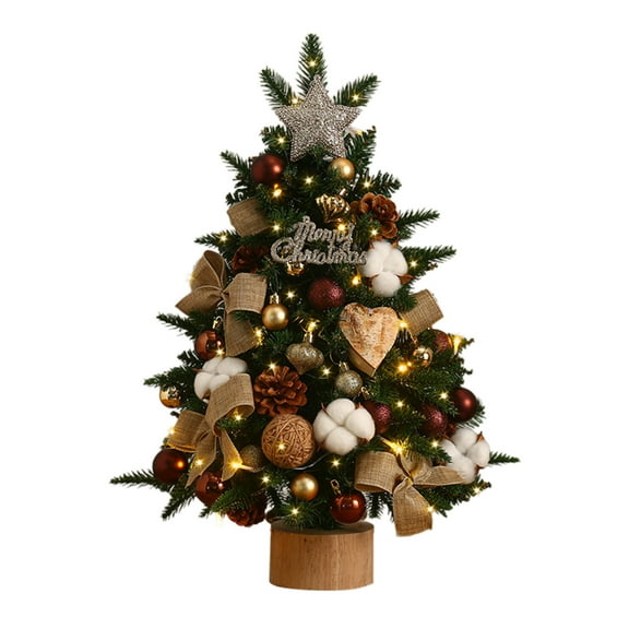 Tabletop Christmas Tree, 45CM Pre-Decorated Mini Tree with Lights, DIY Holiday Decor for Home Office Apartment Window Display(A)