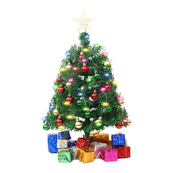 Tabletop Christmas Tree, Artificial Christmas Tree, Mini Christmas Tree with Lights and Ornaments for Desktop Window Walkway Decoration, Easy To Assemble Durable Plastic Indoor Home Party Decor
