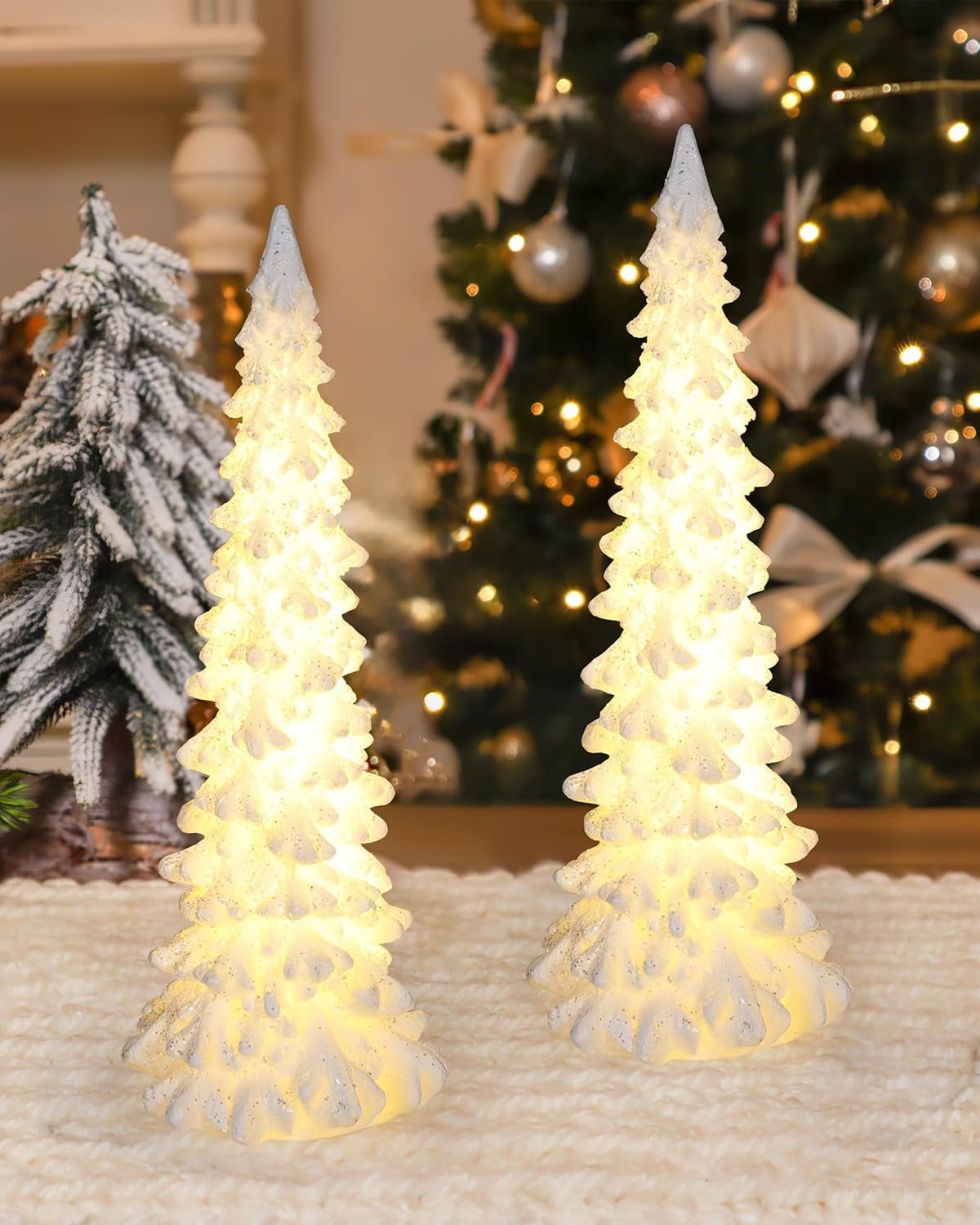 Tabletop Christmas Tree Decoration 8.3'' Tall Set of 2 Mini White