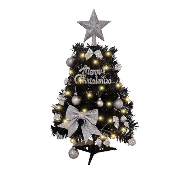 Tabletop Christmas Tree Mini Black Artificial Christmas Tree with Silver Ornaments Star Topper for Holiday Desk Home Mantel Decoration