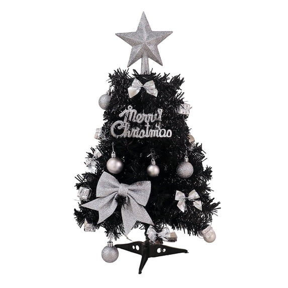 Tabletop Christmas Tree Mini Black Artificial Christmas Tree with Silver Ornaments Star Topper for Holiday Desk Home Mantel Decoration