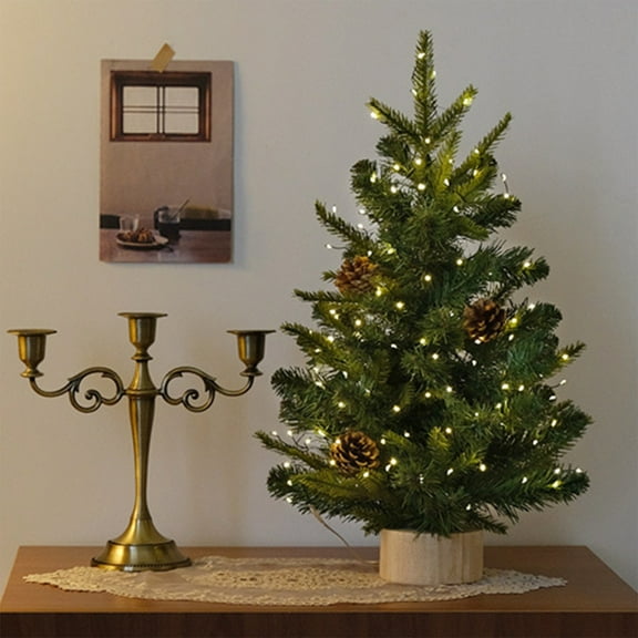 Tabletop Christmas Tree Mini Green Christmas Tree with Flocked Snow Frost and Wooden Stand for Porch Coffee Table Centrepiece Home Office Holiday Decoration, for Xmas Holiday Decor