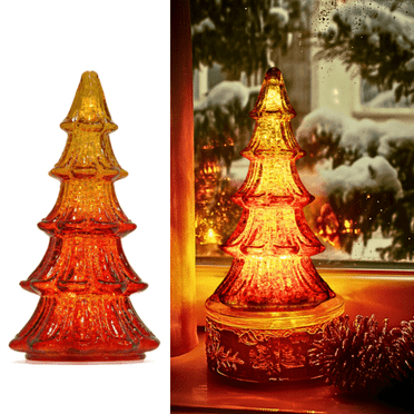 Tabletop Christmas Tree Timer Lighted  Silver Glass Xmas Trees Decorations Table Centerpiece Mantel Window Home Decor
