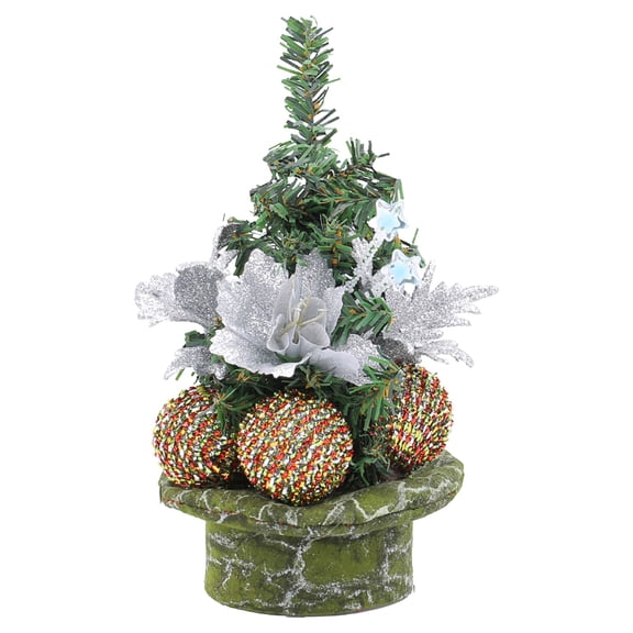 ZLBDYG Tabletop Christmas Tree with Top Hat Flower Pot for Desk Decor, Mini Xmas Tree for Window Sill, Home Office and Shop Display, Cute Holiday Centerpiece with Festive Ornaments
