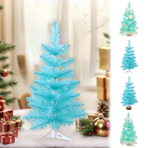 Tabletop Christmas Tree with Decorations, 17 Inch Blue Imitation Tree with Lights, for Indoor Home Desktop Party Decoration,Vsgery