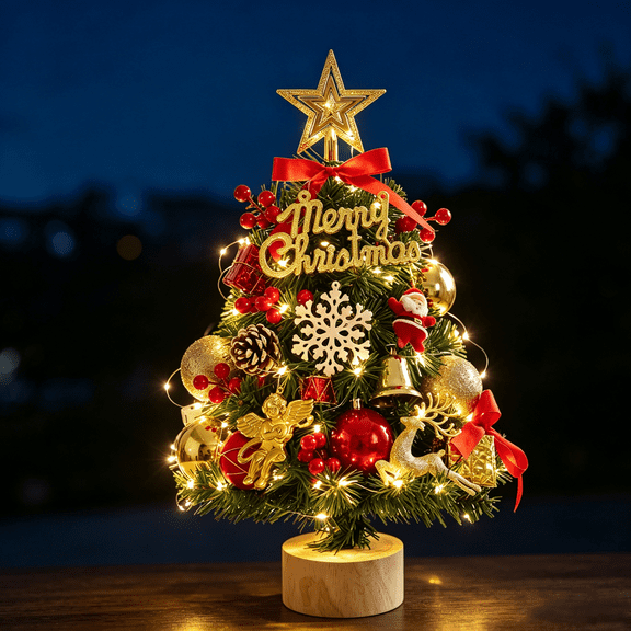 Tabletop Christmas Tree with LED Lights, Perfect for Xmas Tabletop Decorations, 17.7"×15.7"