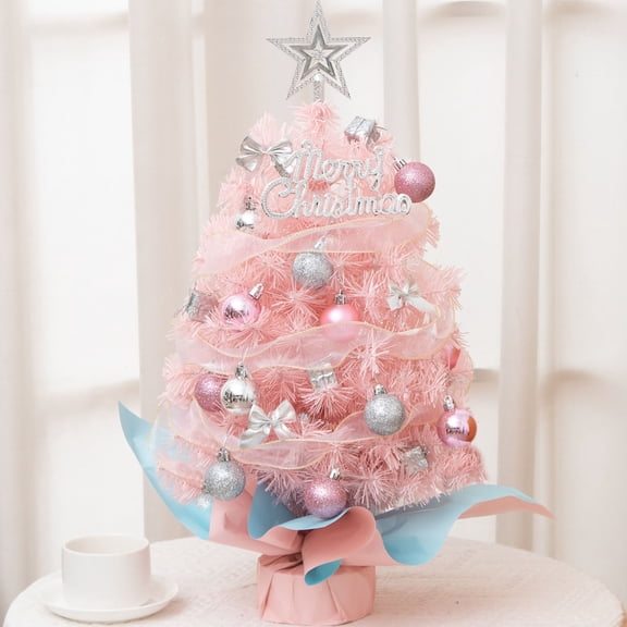 Tabletop Christmas Tree with Lights, 45*32cm Mini Pink Christmas Tree with Star String Light for Home Desktop Xmas Tabletop Decoration Pink