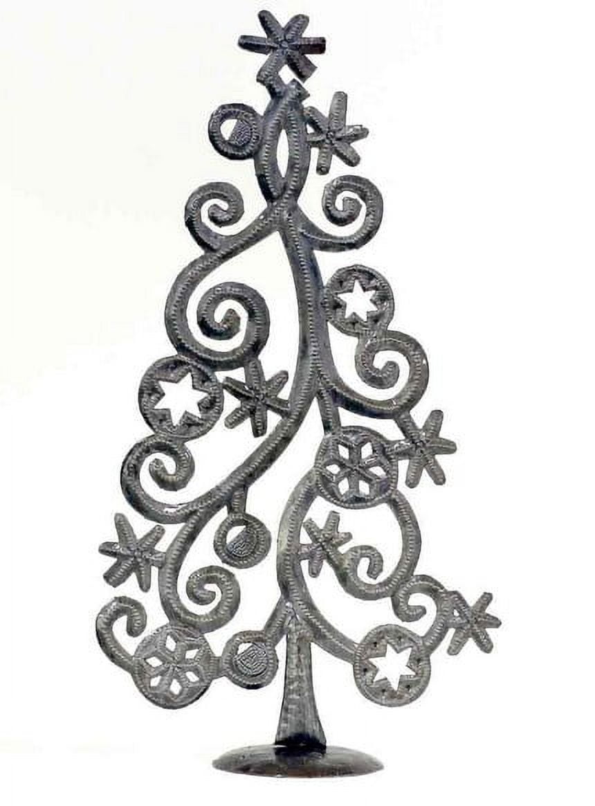 Tabletop Christmas Tree with Snoflakes and Stars Haitian Metal Art