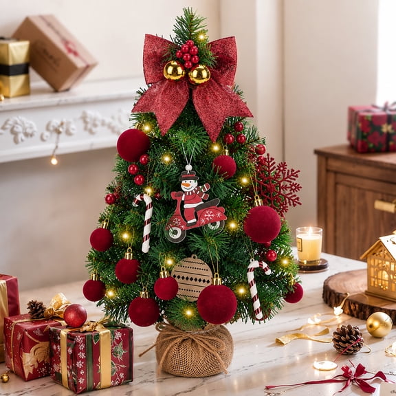 Tabletop Christmas Trees, 18 Inch Mini Small Xmas Tree with LED String Lights, Indoor Holiday DIY Christmas Decor