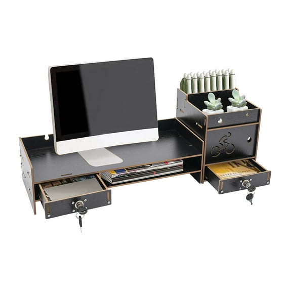 Tabletop Computer Monitor Riser Desktop Monitor Stand Monitor Stand Organizer with Drawer Black