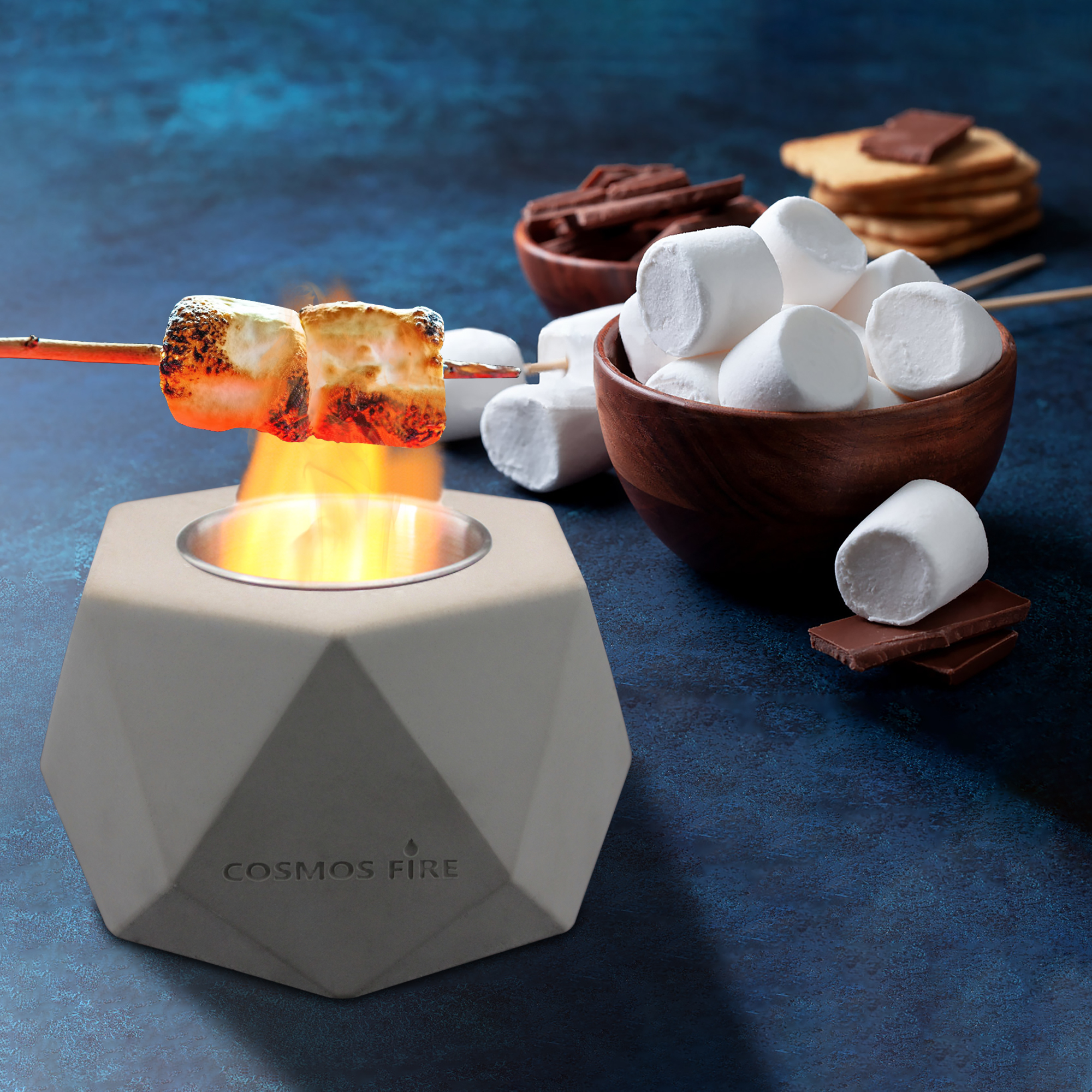 Tabletop Concrete Fire Pit Portable Mini Polyhedron Fireplace Rubbing