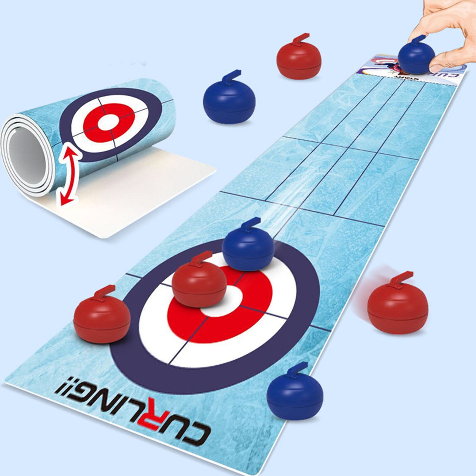 Tabletop Curling Game, 3 in 1 Table Top Shuffleboard Pucks and Bowling