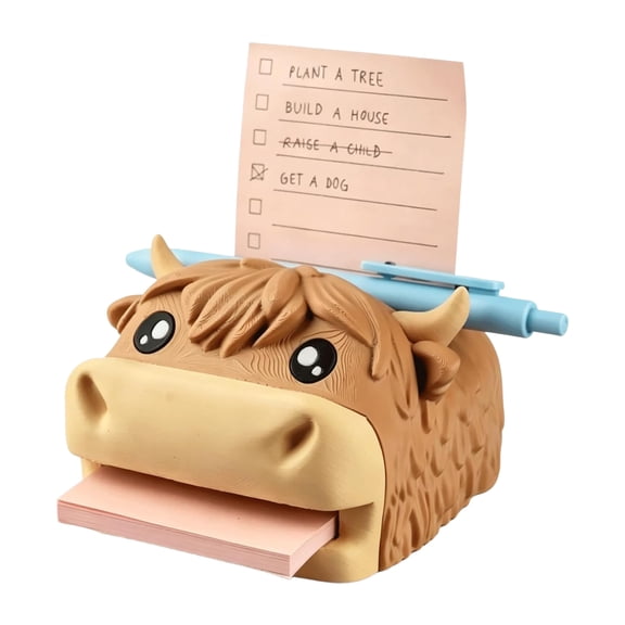 Tabletop Cute Highland Cow Organizer Sticky Note Dispenser Stencil Kit Pen Storage Desktop Gadget