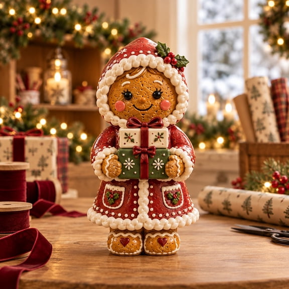 Tabletop Decor, 3-Layer Christmas Gingerbread Figure, Wood Mantel Accent for Holiday Hosts