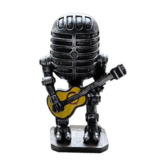 Tabletop Decor Figurine Solar Powered Resin Guitar Microphone Robot for Music Room Display