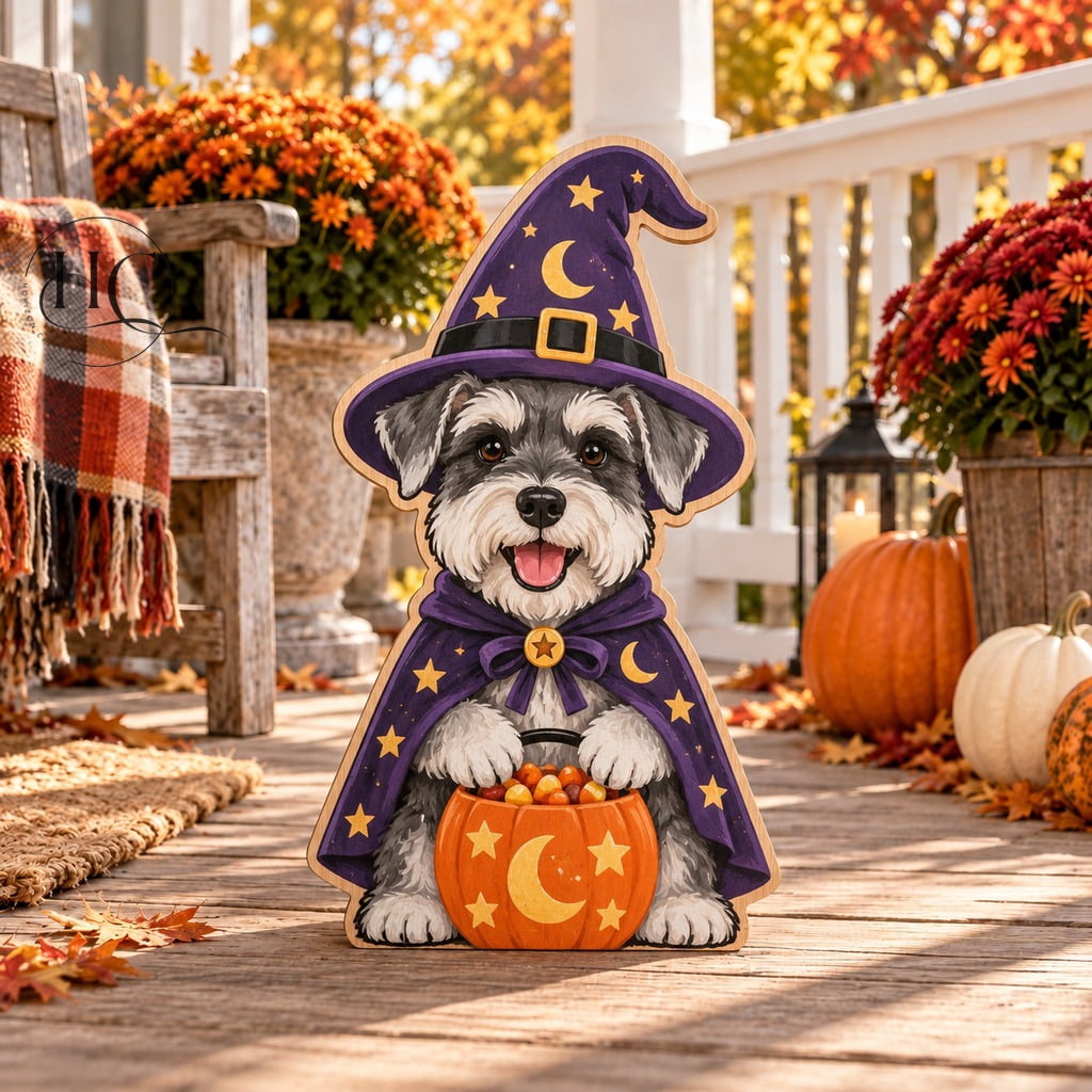 Tabletop Decoration Schnauzer Wizard Wooden Halloween Accent for Dog ...