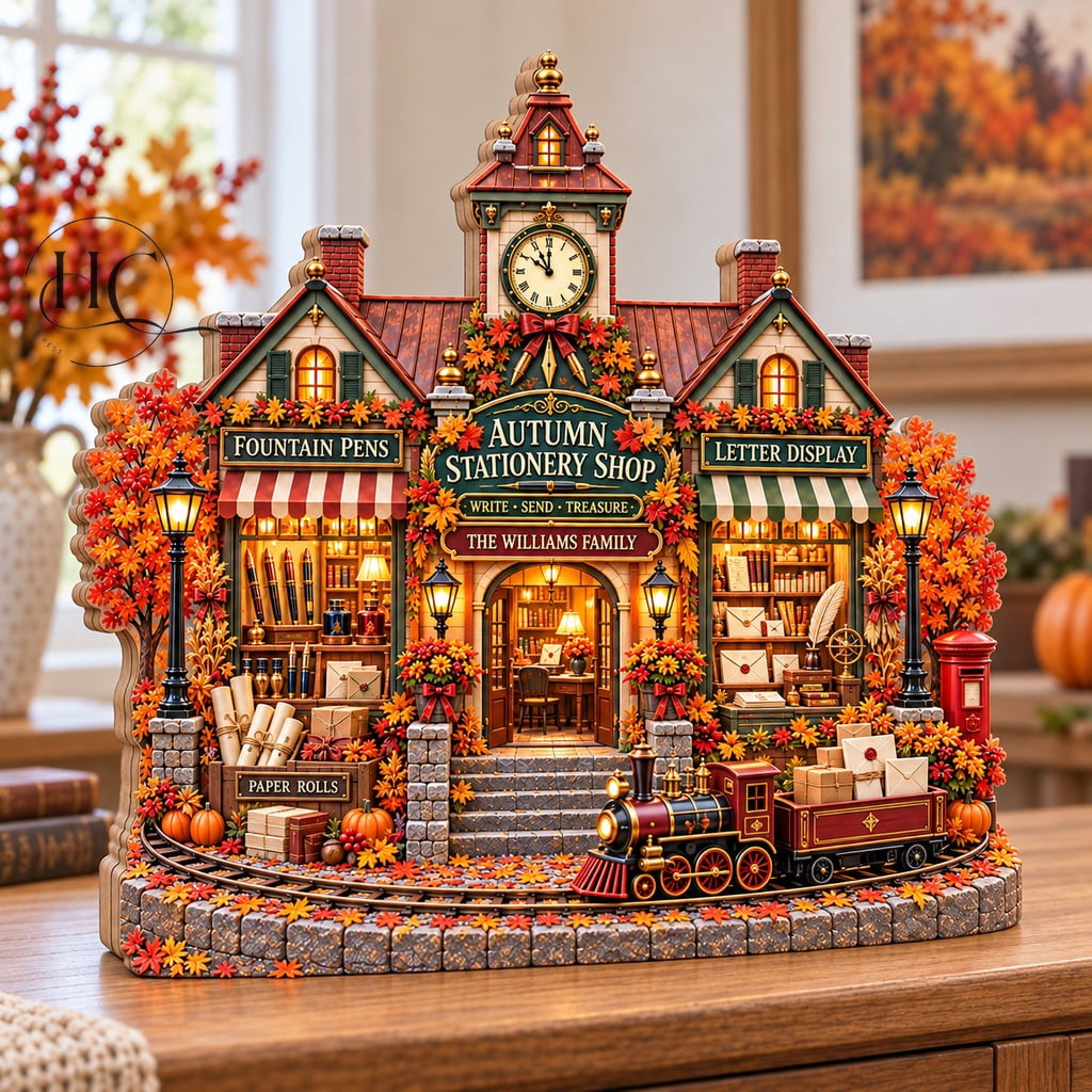 Tabletop Decoration Thanksgiving Harvest Village Stationery Shop Clock ...