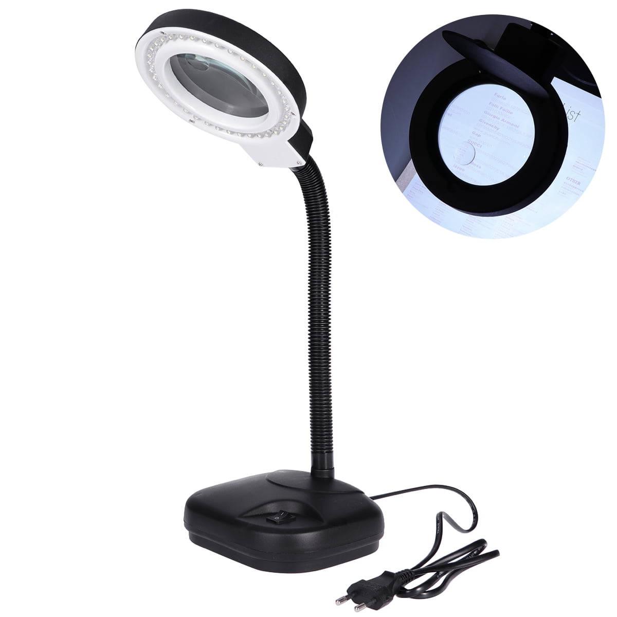 Tabletop Desk Adjustable Gooseneck LED Magnifying Glass Loupe Lamp 3X