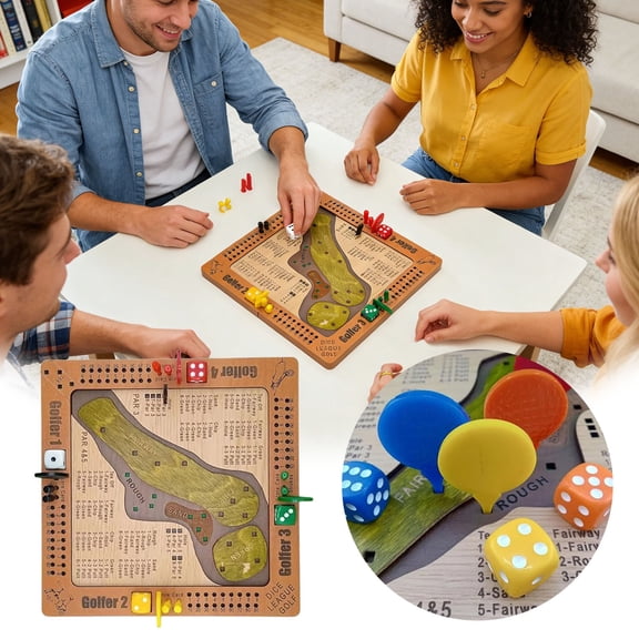 Tabletop Dice Golf Game, Wooden Mini Golf Board Game with Intuitive Gameplay Movable Pegs and Scoring System, Fun and Challenging Golf Dice for Fun Party and Family Nigh, 1PC