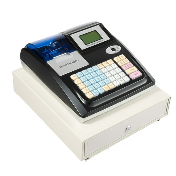 Tabletop Electronic Cash Register Modern Style Black Electronic Cash Register w/ 48 Keys & Drawer for Shop/ Restaurant