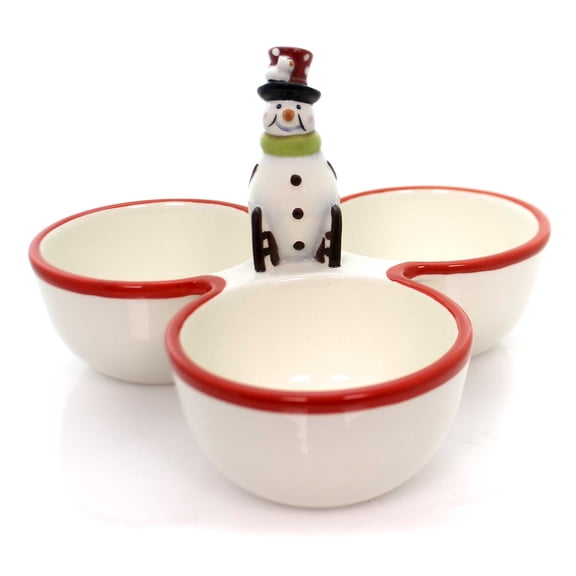 Tabletop Festive Snowman Condiment Earthenware Christmas 3 Sections 64636