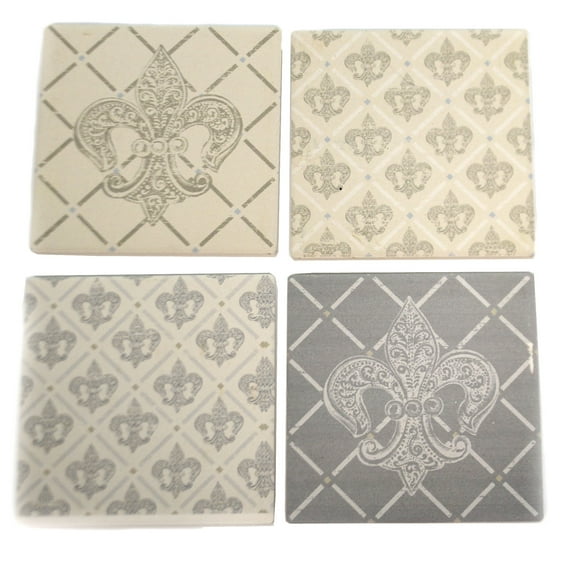 Tabletop Fluer De Lis Coaster Set Stoneware French Canada Royal Arms Ss73461