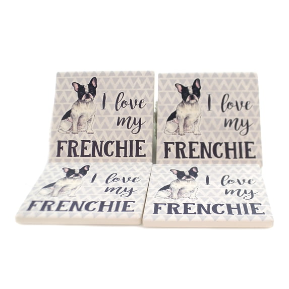 Tabletop Frenchie Coaster Set Stone Cork Back Absorbent Ss73961