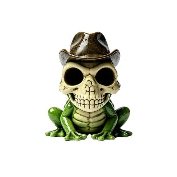 Tabletop Figurine 4 Inch Glossy Ceramic Skeleton Frog Western Cowboy Hat Halloween Party Decor