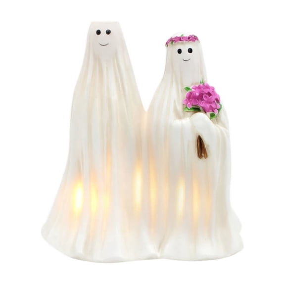 Tabletop Figurine Ghost Bride Groom Lighted Halloween Home Decor for Indoor Mantel Shelf Display Party Accent Unique Spooky Romantic Decoration for Wedding Themed Events