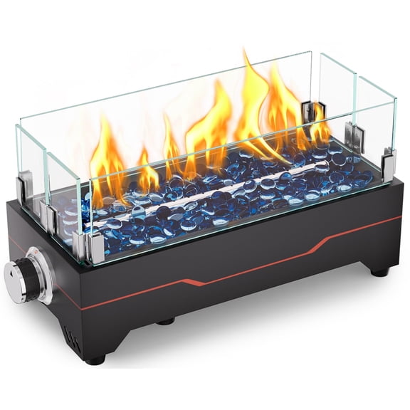 Tabletop Fire Pit 15 Inch Propane Table 30000 Btu Top Firepit With Glass Wind Guard Stainless Steel Burner Portable For Patio  Camping Backyard & Rv
