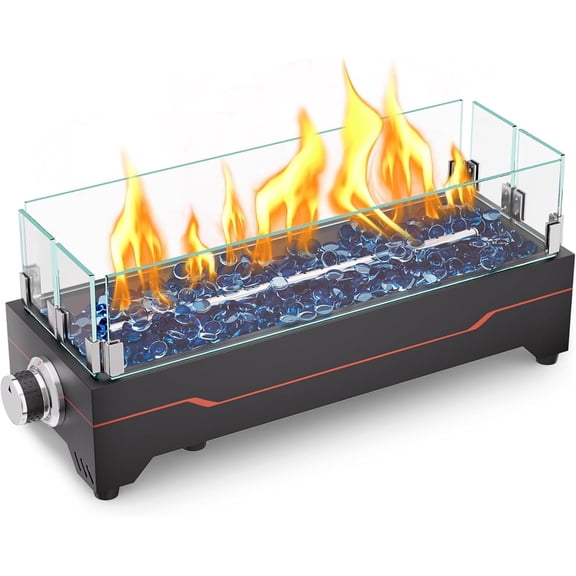 Tabletop Fire Pit,20 Inch Fire Pit Table,40000 BTU Table Top Firepit with Glass Wind Guard,Stainless Steel Burner,Fire Glass,Portable fire Pit for Patio, Camping, Backyard & RV
