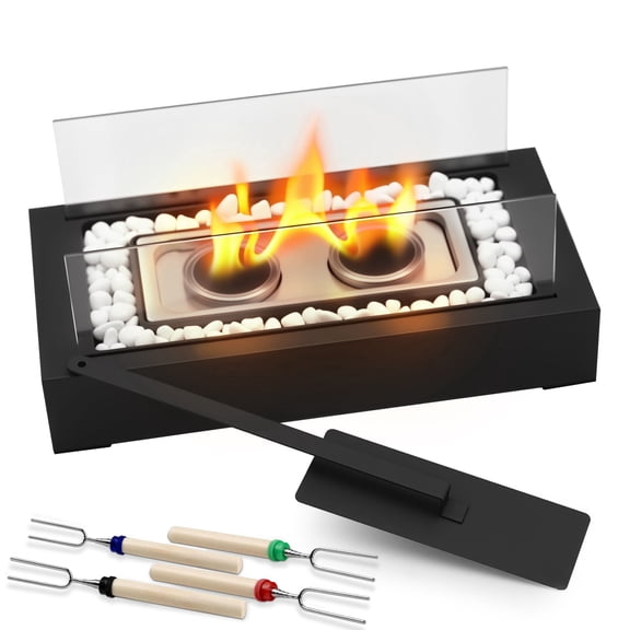 Tabletop Fire Pit with 4pcs of Roasting Sticks Upgraded Safer Gel Fuel Clean Burning, Home Decoration Gift, Birthday Parties & Housewarming Gifts, Fun for Friday Nights