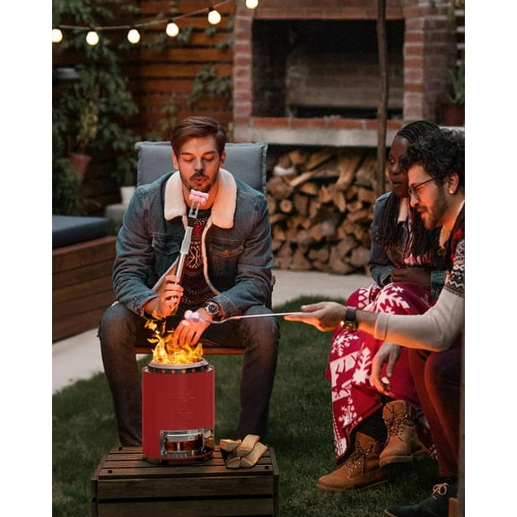 Tabletop Fire Pit 9.7 x 7.1 in, Flame Intensity Control Camping Stove for Outdoor & , Fueled by Pellets or Wood, Safe Burning Table Top Firepit, with Travel Bag & 2 Mini Sticks, Red
