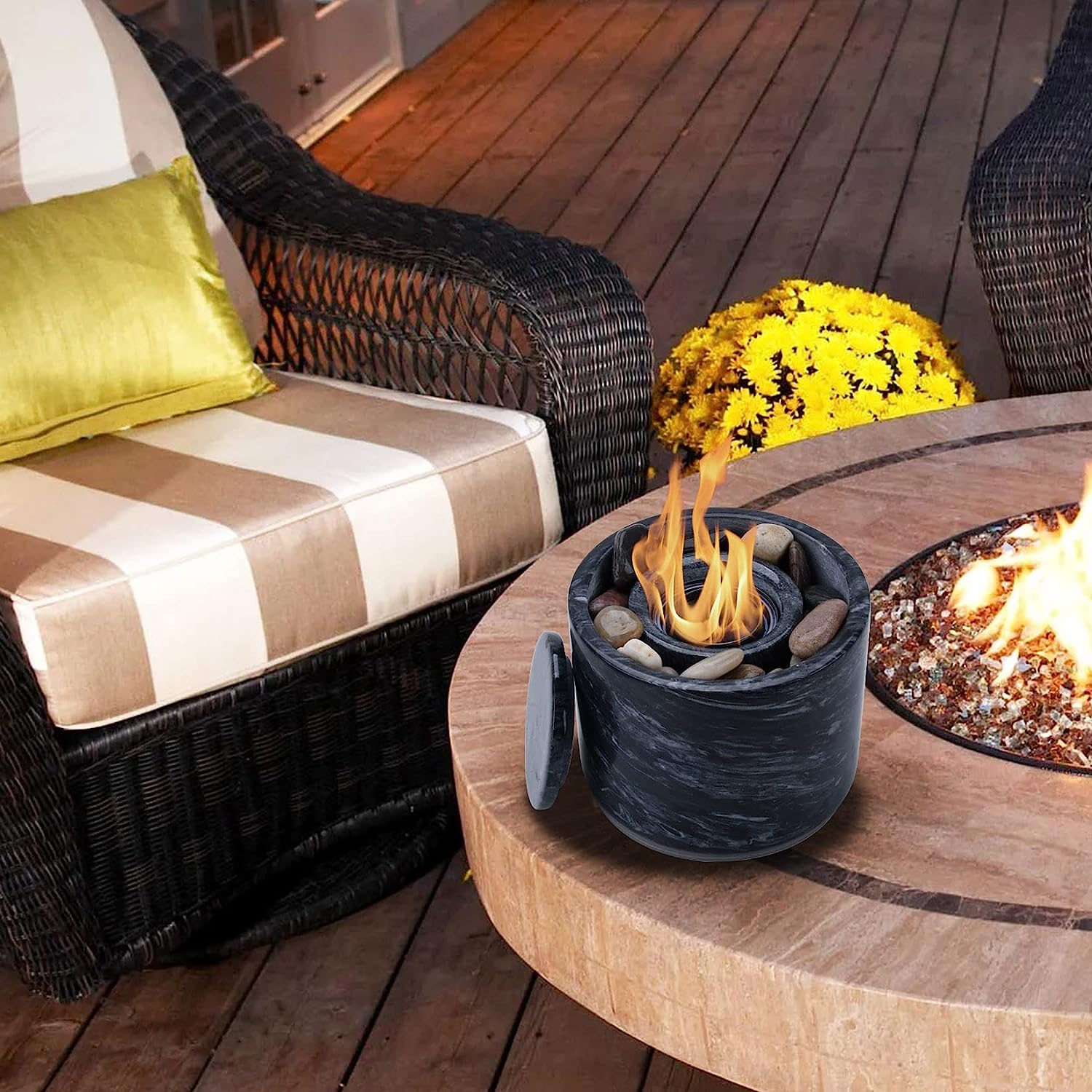 Tabletop Fire Pit Bowl Indoor Outdoor Portable Fireplace, Marble Mini