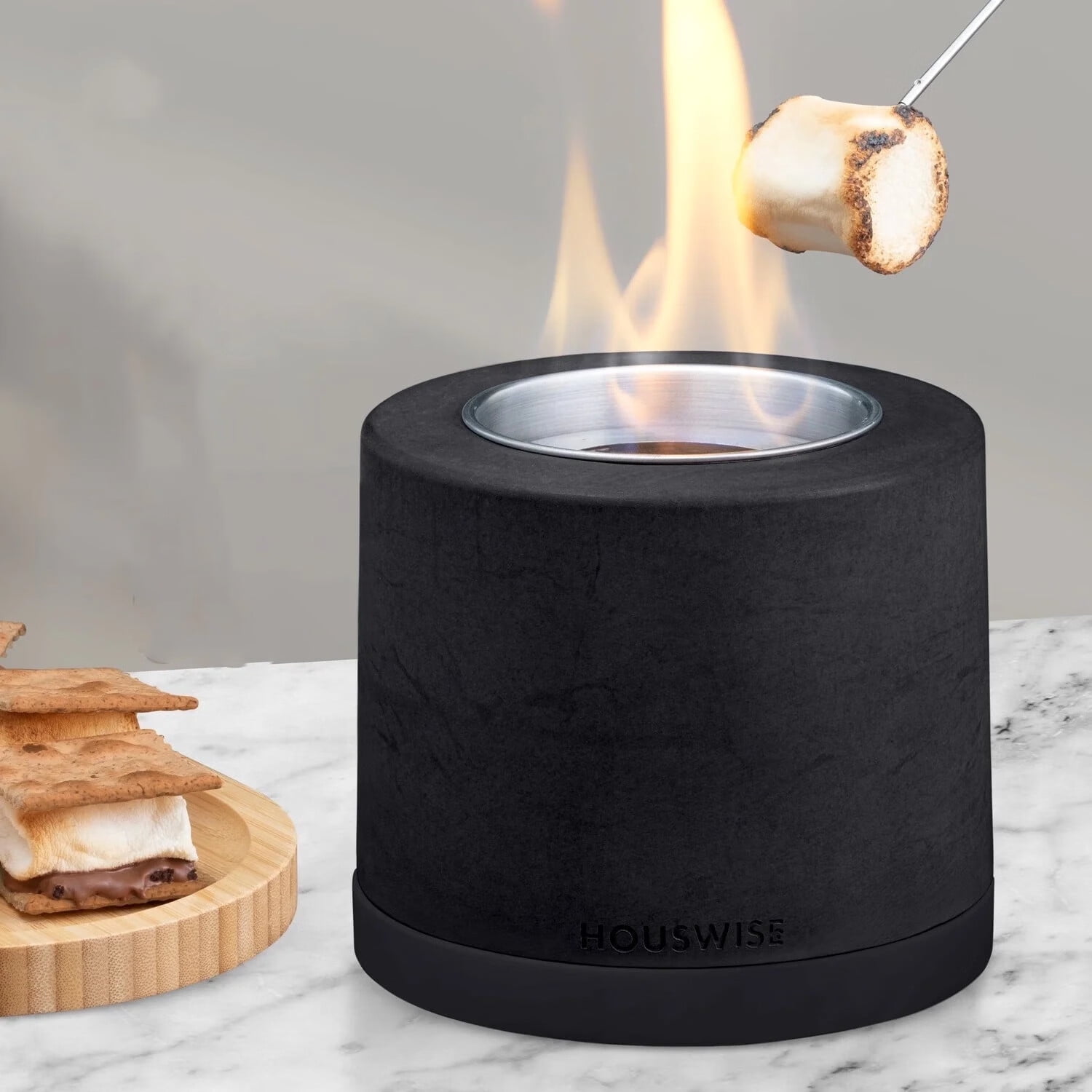 Tabletop Fire Pit - Concrete Tabletop Firepit Bowl - Indoor/Outdoor Portable Fireplace - Round Black Smokeless Firepit for Table & Patio - Decor Housewarming Gifts