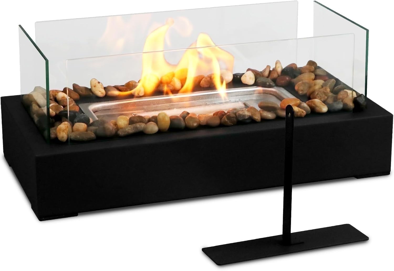 KORNIFUL Tabletop Fire Pit - Stainless Steel Portable Fireplace with Cobblestone, Indoor Outdoor Decor, Gift for Christmas