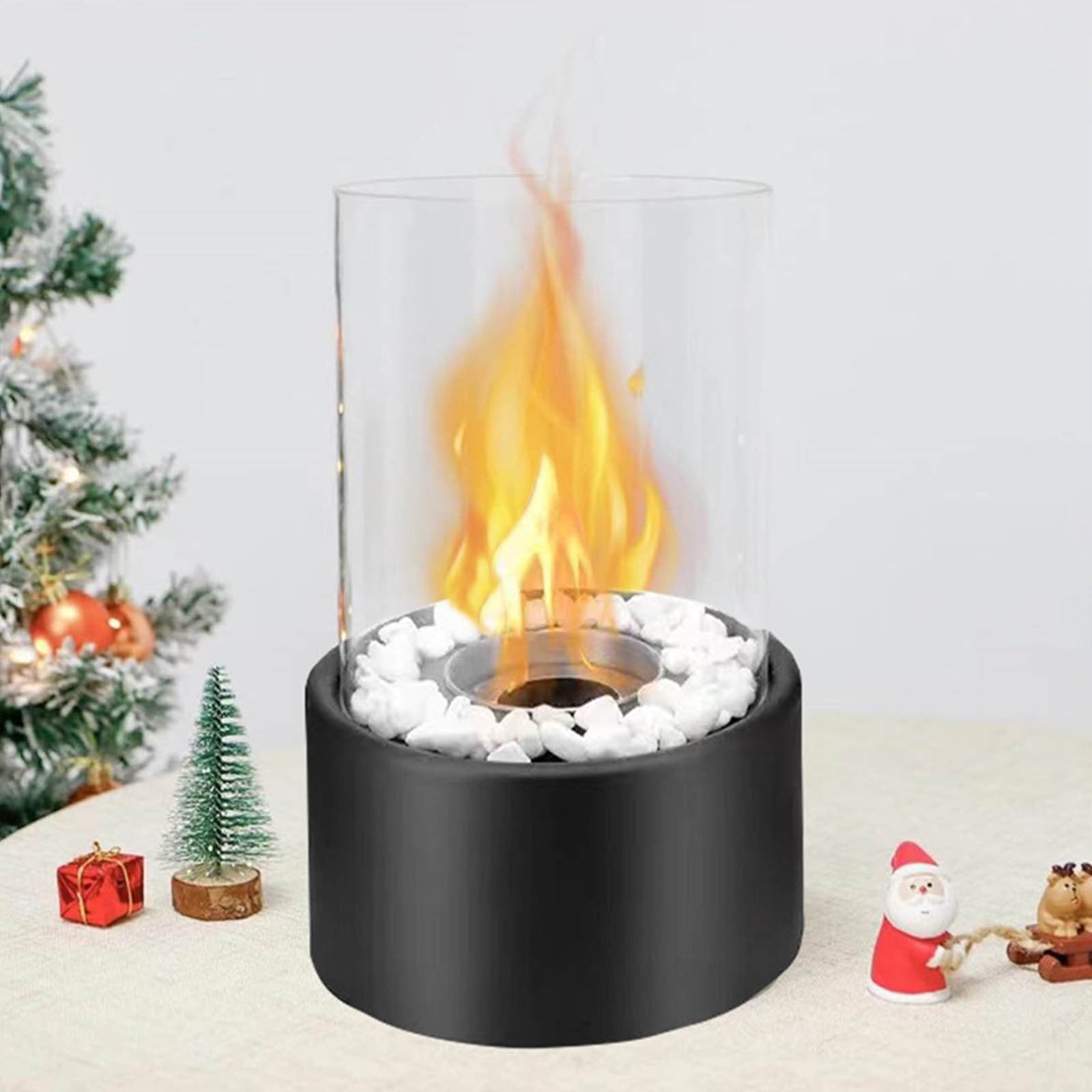 Tabletop Fire Pit, Portable Indoor/Outdoor Mini Small Fireplace with White Stones, Smores Maker, Table Top Decor for Housewarming Christmas Birthday Gift(Black)