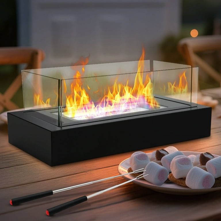 Tabletop Fire Pit Portable Indoor&Outdoor, UNTIMATY 4-Sided Glass