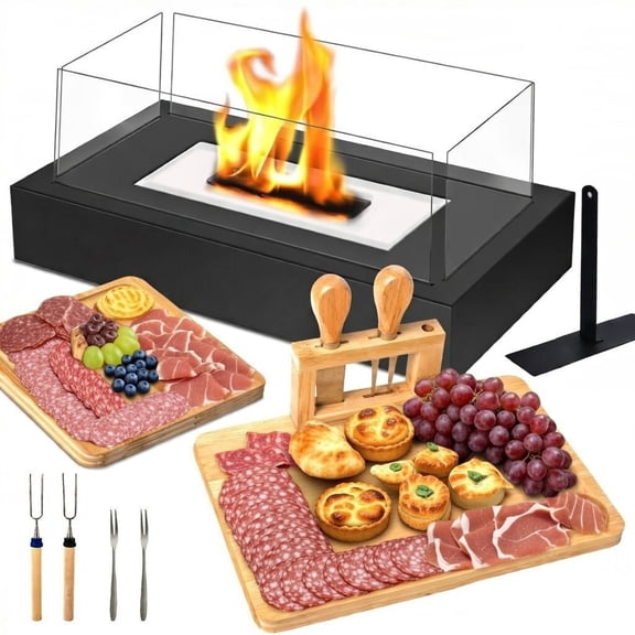 Tabletop Fire Pit & Smores Maker Kit with Charcuterie Boards, Perfect Engagement Gift for Couples, Ideal for Weddings, Housewarmings, White Elephant, Bridal Showers & Christmas