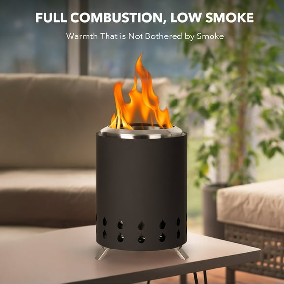 Tabletop Fire Pit with Stand, Smokeless Firepit for Outside, Stainless Steel Stove Bonfire, Fueled by Pellets or Wood, Includes Travel Bag & Fireproof Mat - 8.3 x 5.9in,Black