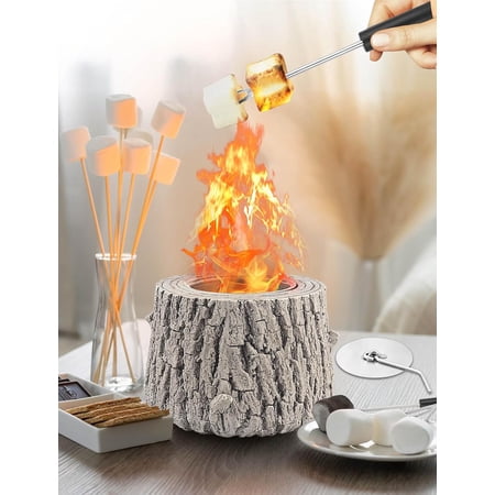 Tabletop Fire Pit - Table Top Mini Fireplace, Portable Tree Stump Smores Maker, Smokeless & Odorless Firepit Bowl for Indoor, Outdoor, Camping, Outside, Garden, Patio, Decor Gift