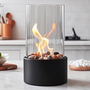 Tabletop Fire Pit with Windproof Borosilicate Glass, 6.3 inch Portable Table Fireplace, Decoration for Home, Balcony & Backyard, Gift for Movie Nights Housewarming, Parties