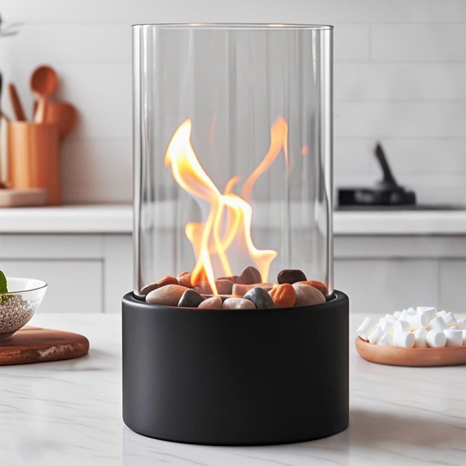 Tabletop Fire Pit with Windproof Borosilicate Glass, Portable Table Fireplace, Decoration for Home, Balcony & Backyard, Gift for Movie Nights Housewarming, Parties