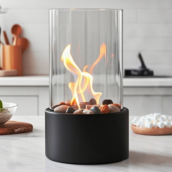 Tabletop Fire Pit with Windproof Borosilicate Glass, Portable Table Fireplace, Decoration for Home, Balcony & Backyard, Gift for Movie Nights Housewarming, Parties