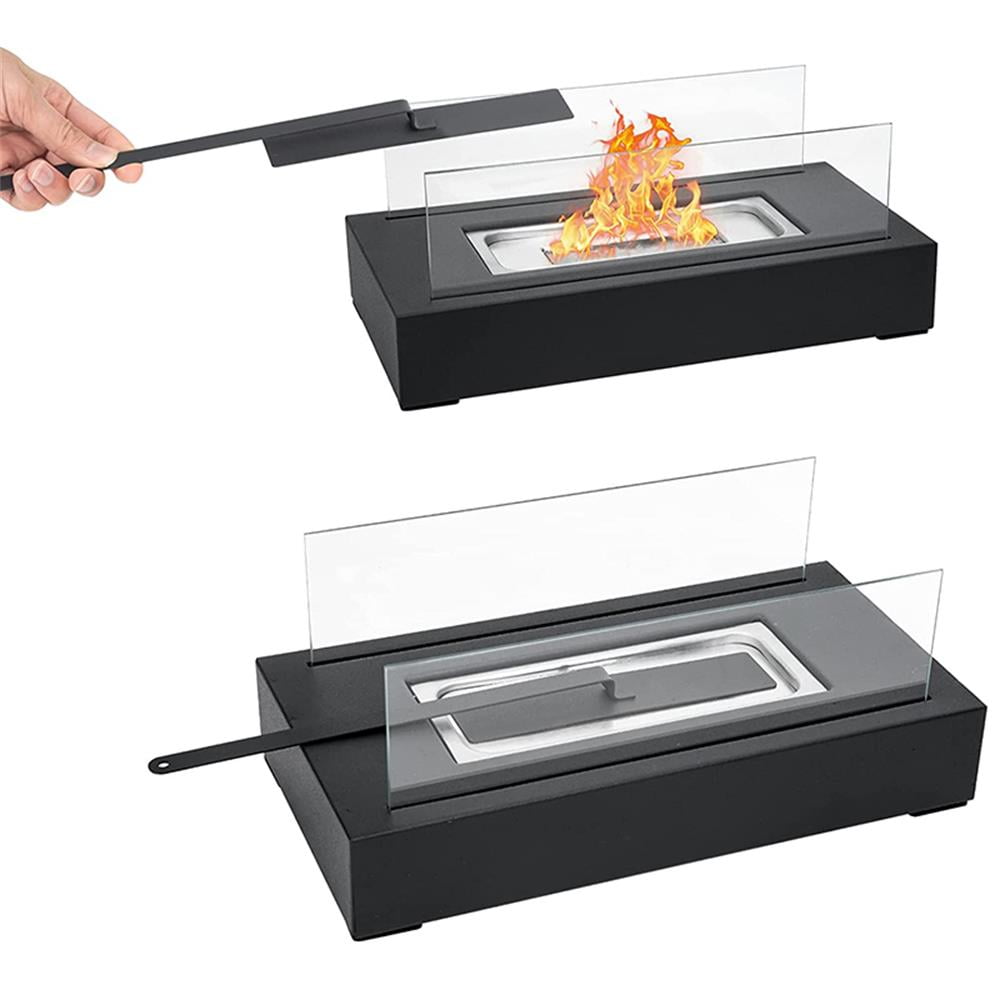 White Stainless Steel Tabletop Firepit with Glass Panels