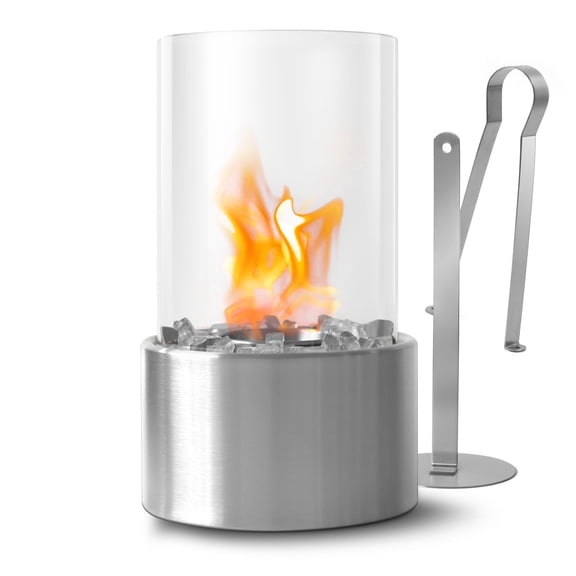 Tabletop Firepit with Windproof Borosilicate Glass, 6.3 inch Portable Table Fireplace, Decoration for Home, Balcony & Backyard, Gift for Movie Nights HousewarmingSilver