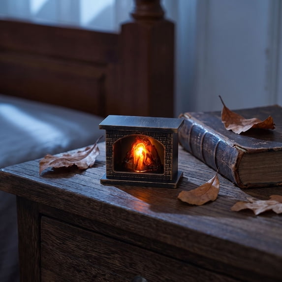 Tabletop Fireplace, 2.5 Inch Small Fireplace Warm Light Lamp, Fireplace Mantel Decor for Living Room Bedroom Shelf, Christmas Home Decor Black, 1 Pack