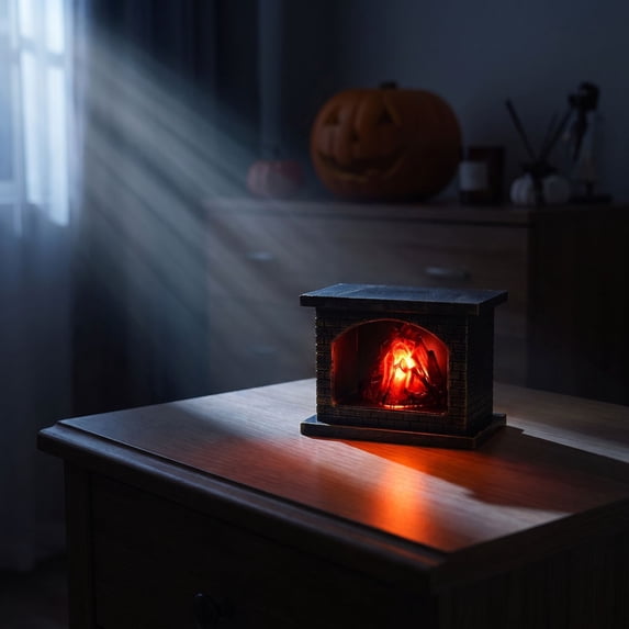 Tabletop Fireplace Mantel Decor 2 Inch Warm Light Lamp Battery Operated Light for Living Room Christmas Decor Gold, 1 Pack