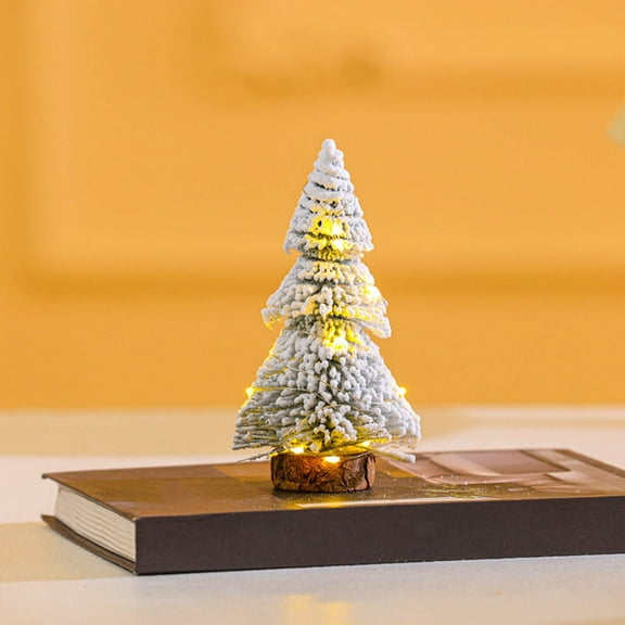 Tabletop Flocked Christmas Tree with Wooden Base Mini Artificial White Snow Xmas Pine Tree Crafts Desktop Christmas Decorations Indoor for Holiday Bedroom Home Party Decor